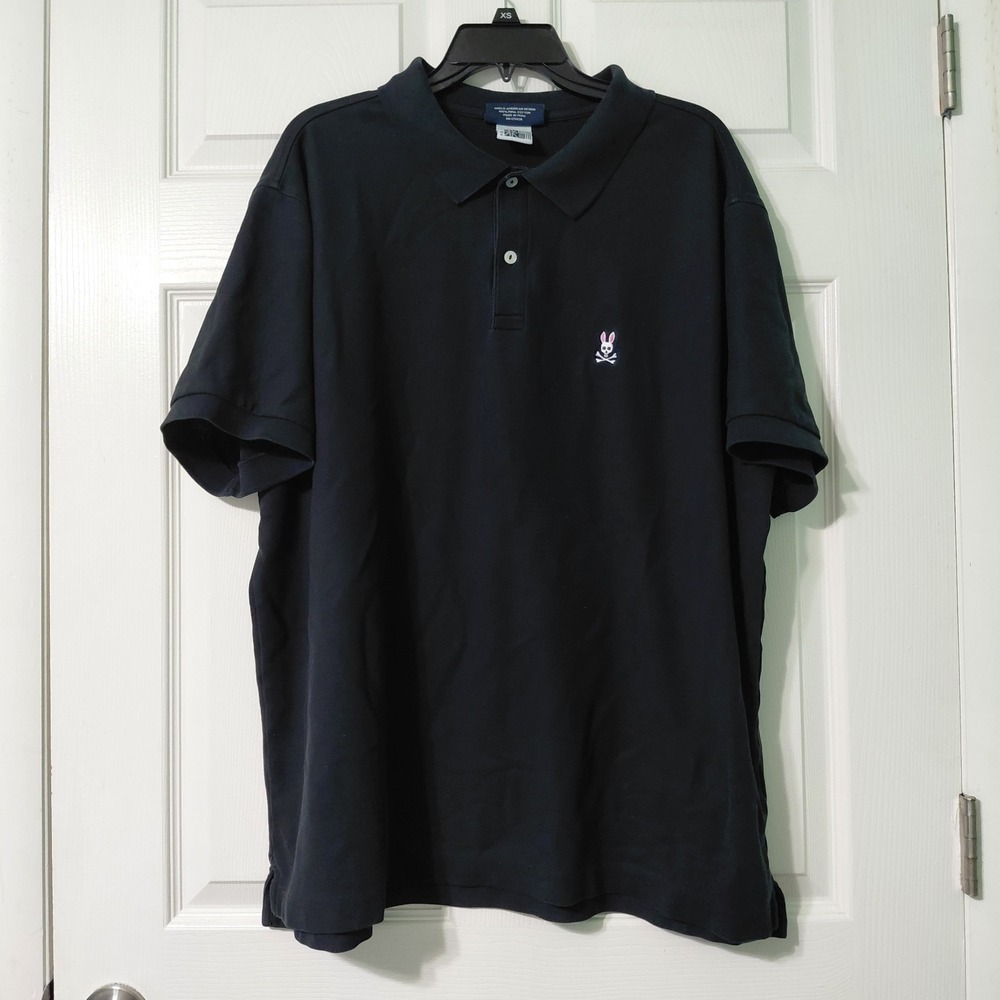 Psycho Bunny Polo Shirt Mens 2XL Black Pima Cotton Preppy Golf Short Sleeve